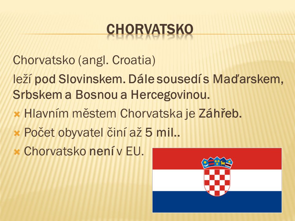 Chorvatsko (angl. Croatia) leží pod Slovinskem.