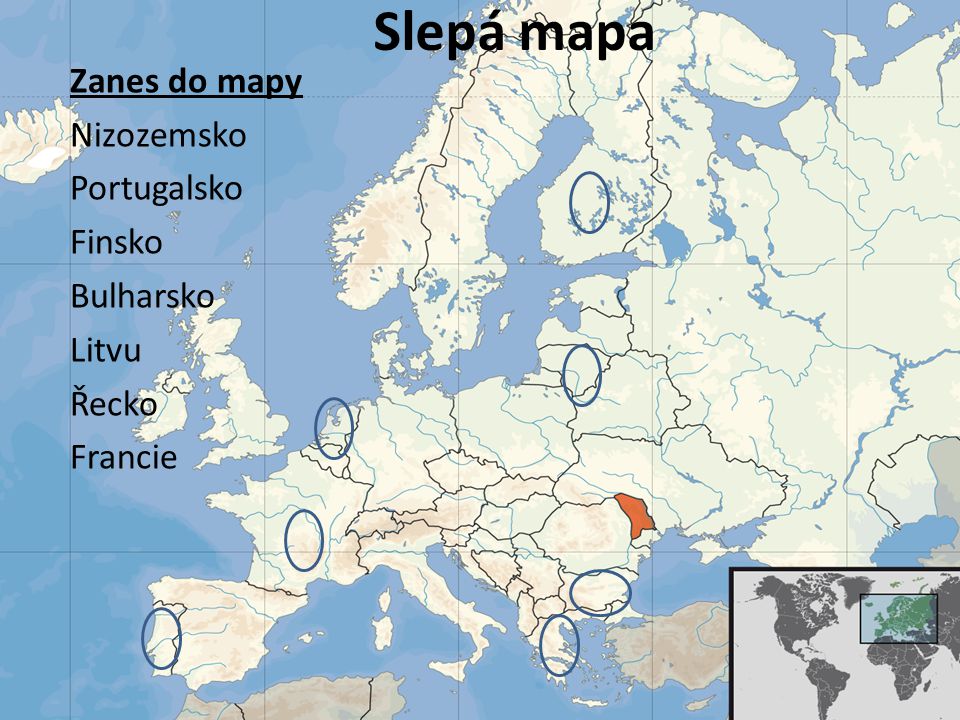 Slepá mapa Zanes do mapy Nizozemsko Portugalsko Finsko Bulharsko Litvu Řecko Francie