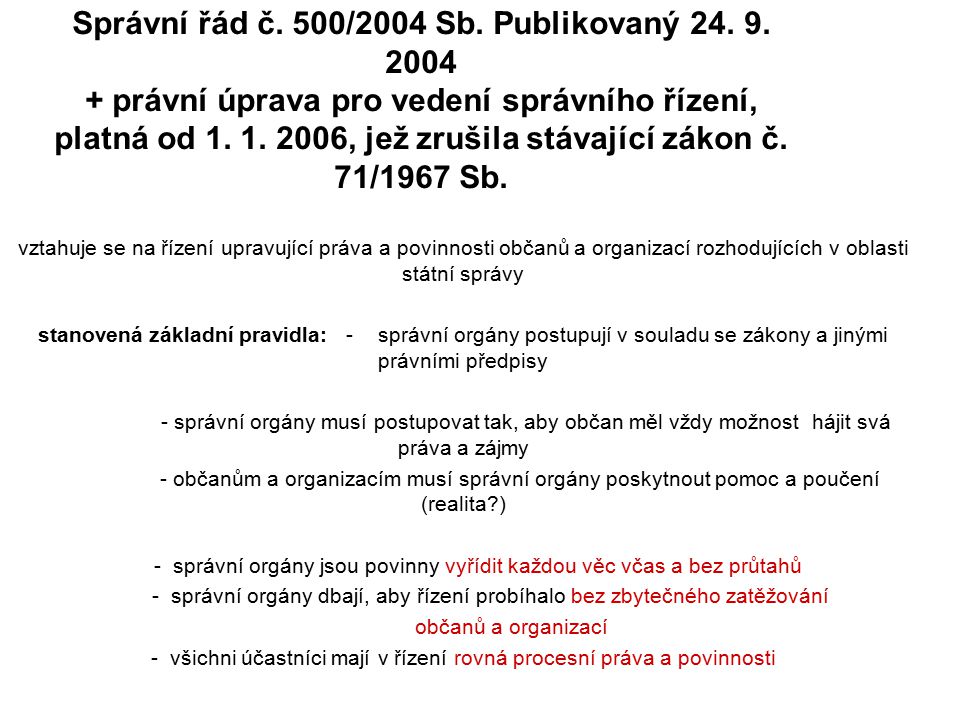 Správní řád č. 500/2004 Sb. Publikovaný