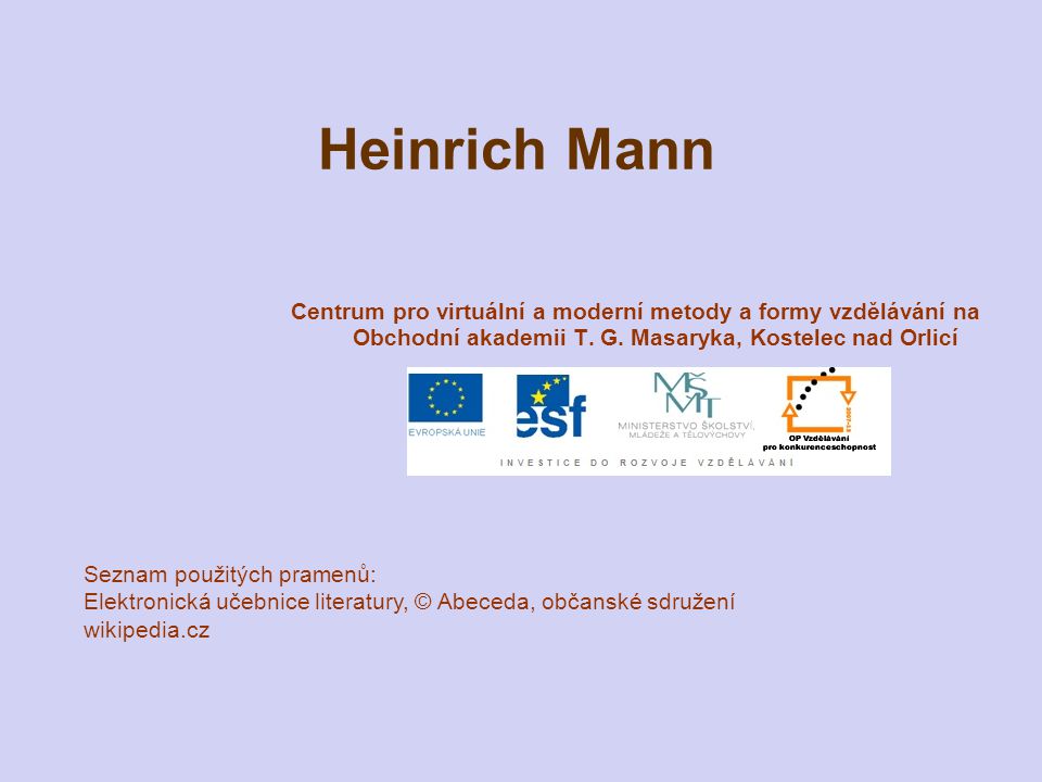 Heinrich Mann Centrum pro virtuální a moderní metody a formy vzdělávání na Obchodní akademii T.