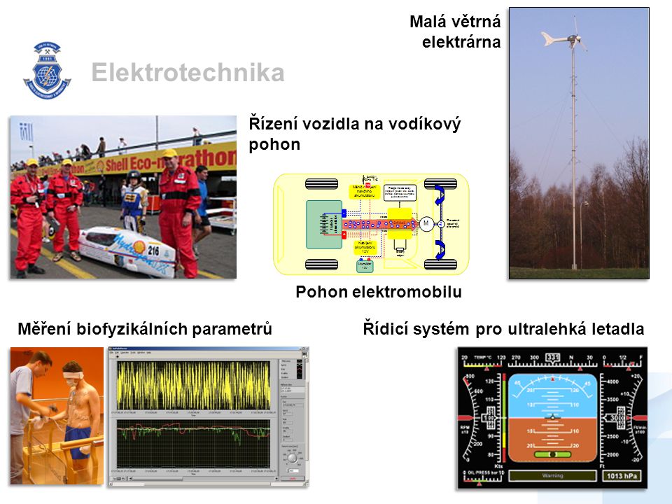 Elektrotechnika Malá větrná elektrárna Řídicí systém pro ultralehká letadla Řízení vozidla na vodíkový pohon Měření biofyzikálních parametrů Pohon elektromobilu