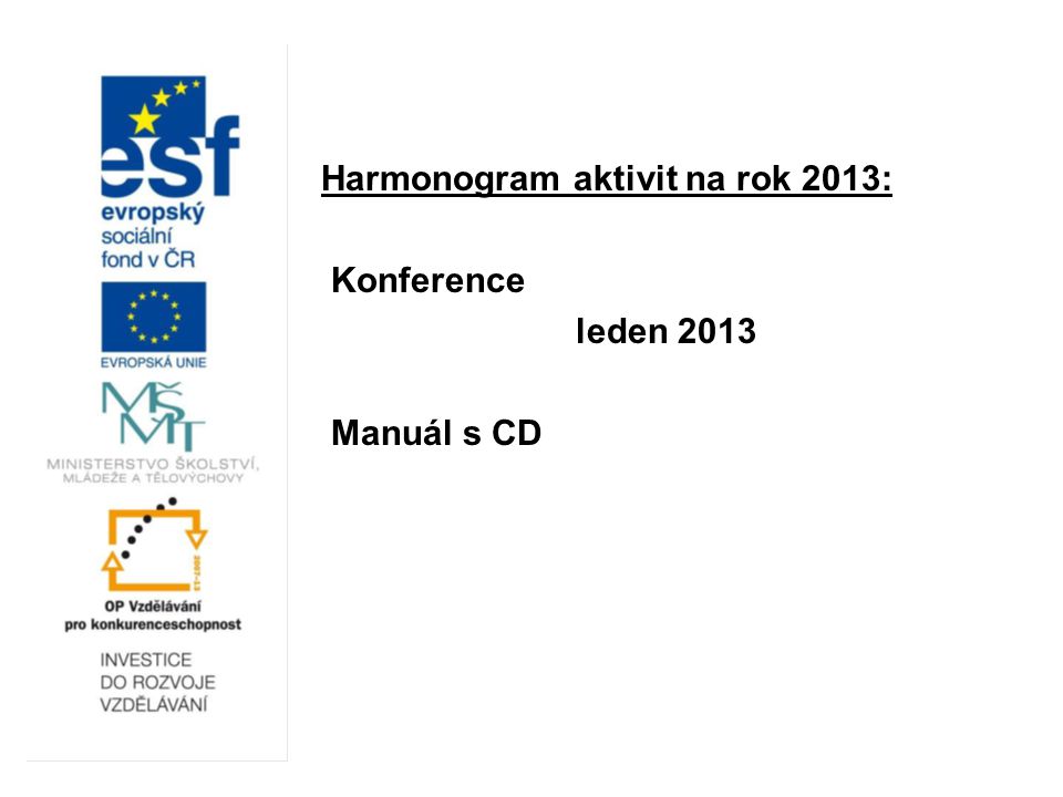 Harmonogram aktivit na rok 2013: Konference leden 2013 Manuál s CD