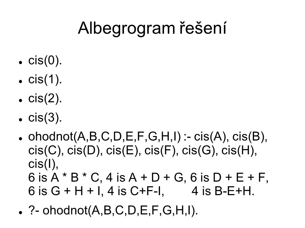 Albegrogram řešení cis(0). cis(1). cis(2). cis(3).