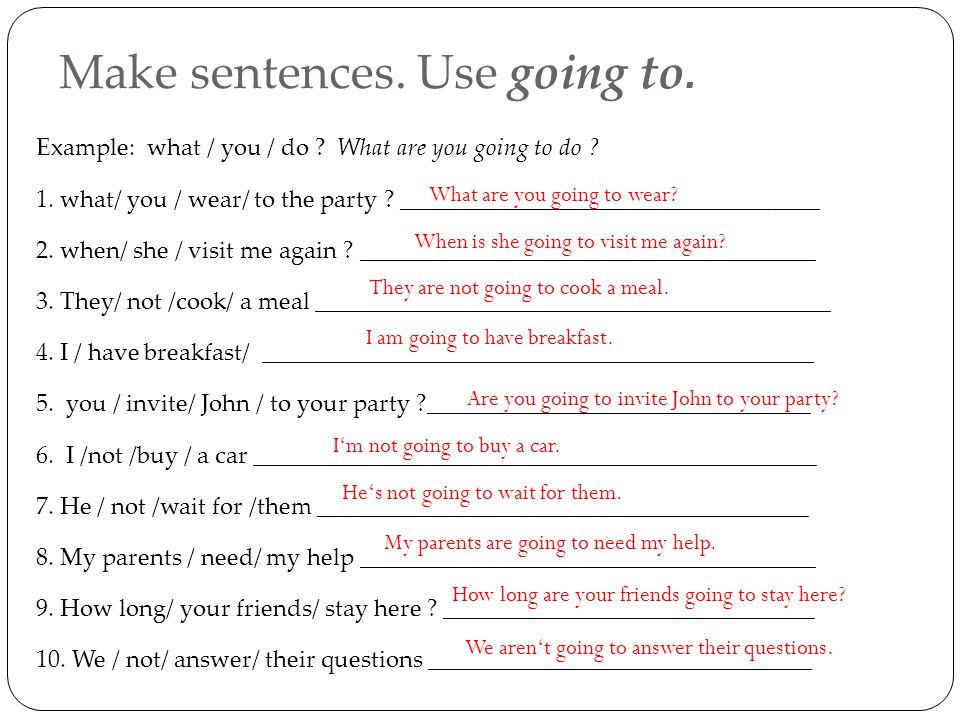 Make sentences. Use going to. Example: what / you / do .