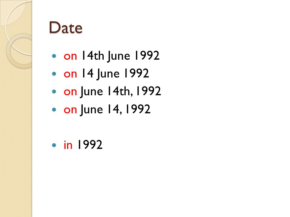 Date on 14th June 1992 on 14 June 1992 on June 14th, 1992 on June 14, 1992 in 1992