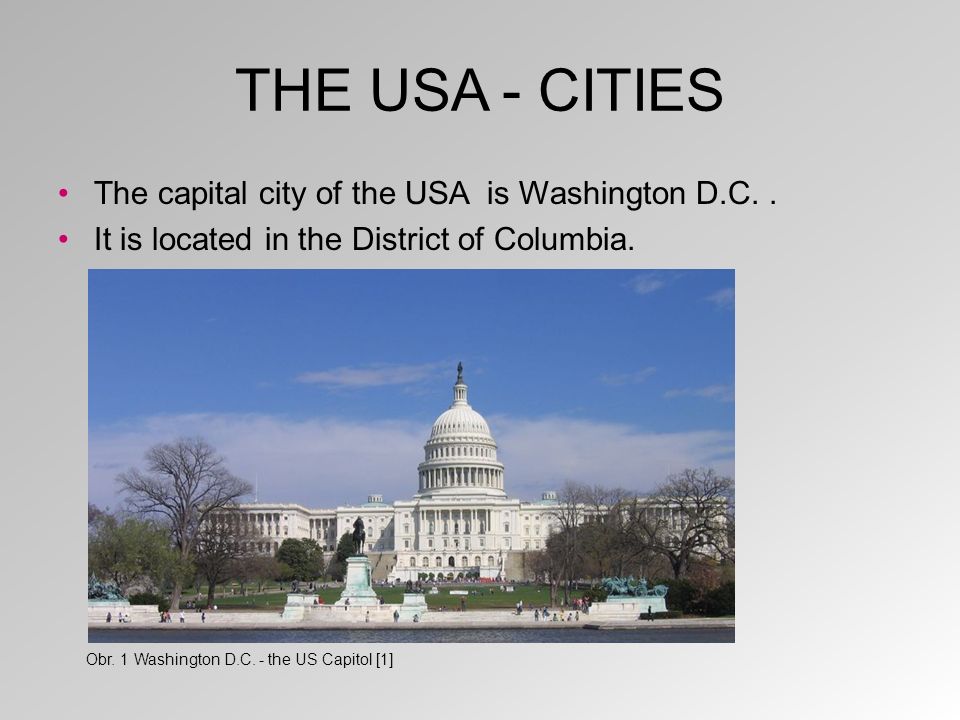 THE USA - CITIES The capital city of the USA is Washington D.C..