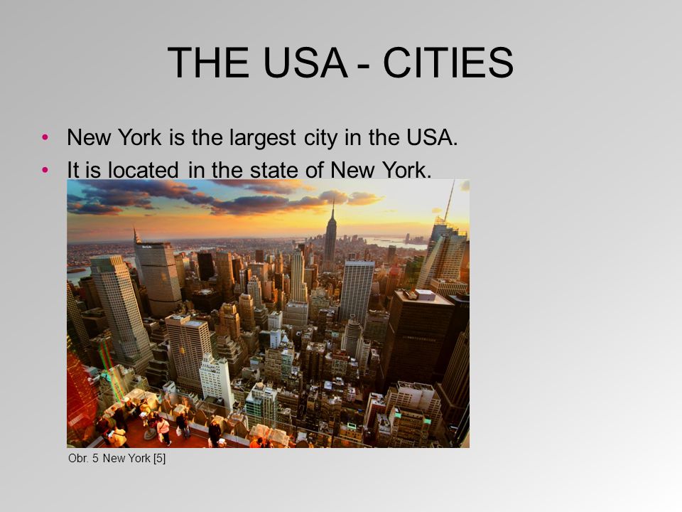 THE USA - CITIES New York is the largest city in the USA.