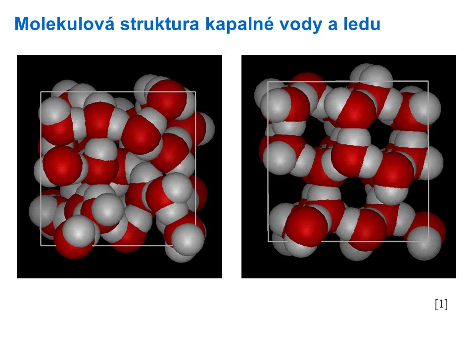 Molekulová struktura kapalné vody a ledu [1]