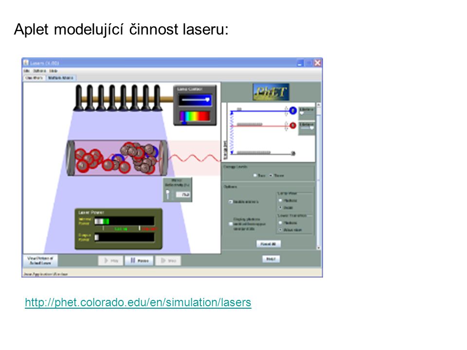 Aplet modelující činnost laseru:
