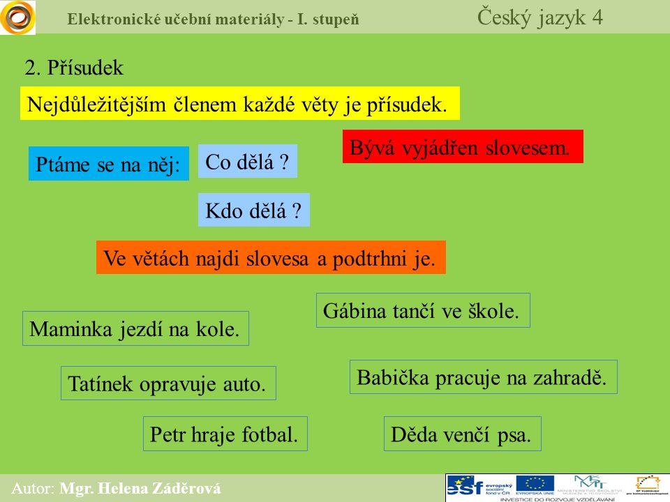 Elektronické učební materiály - I. stupeň Český jazyk 4 Autor: Mgr.