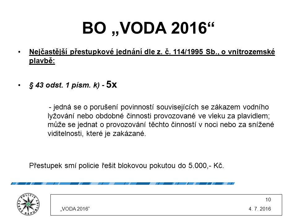BO „VODA 2016 Nejčastější přestupkové jednání dle z.