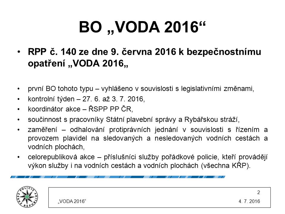 BO „VODA 2016 RPP č. 140 ze dne 9.