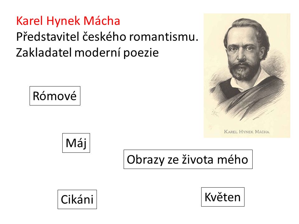 Karel Hynek Mácha Představitel českého romantismu.