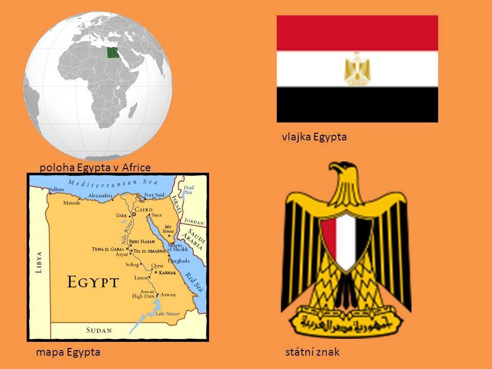 poloha Egypta v Africe mapa Egypta vlajka Egypta státní znak