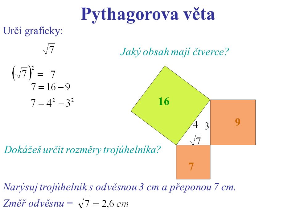 Pythagorova věta Urči graficky: Dokážeš určit rozměry trojúhelníka.