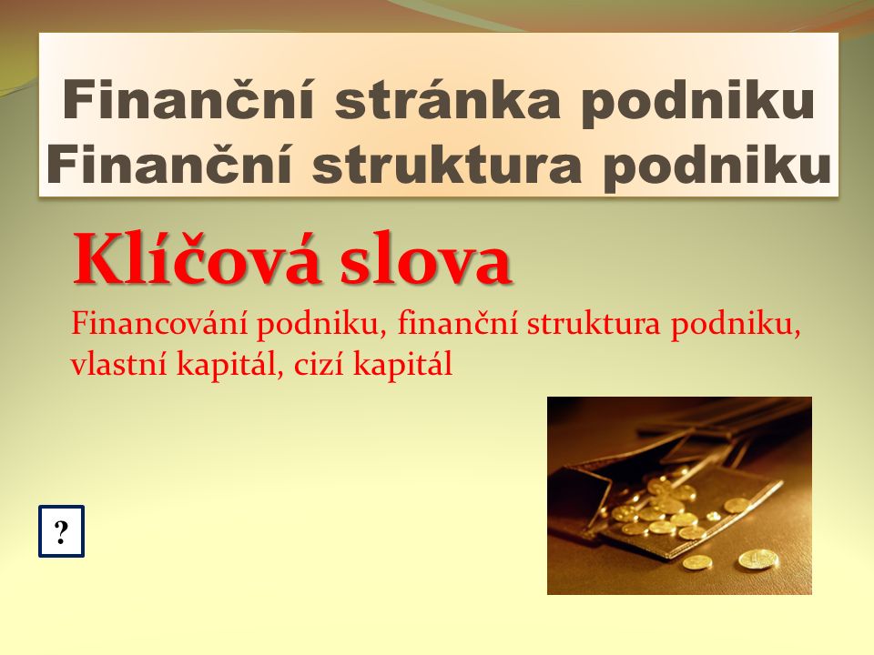 Finanční stránka podniku Finanční struktura podniku .