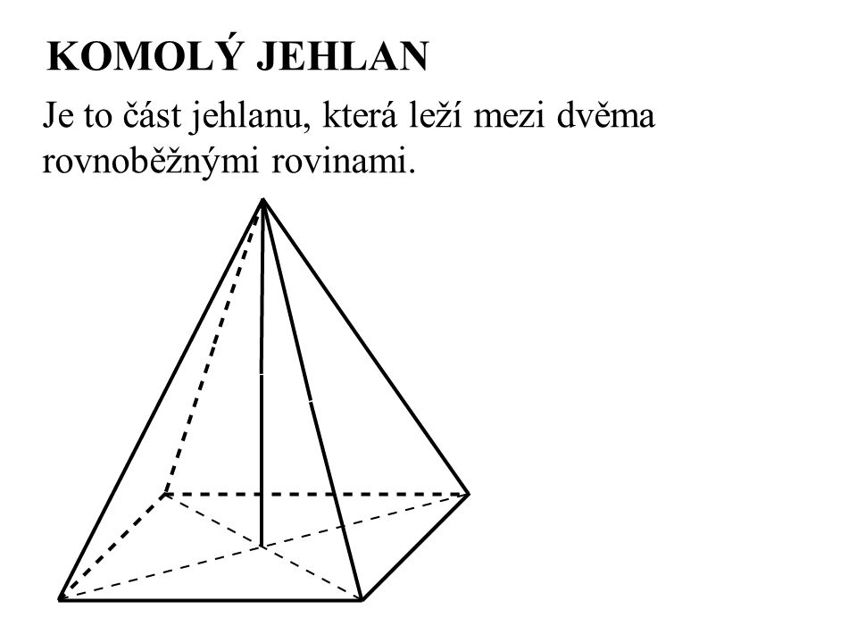 KOMOLÝ JEHLAN Je to část jehlanu, která leží mezi dvěma rovnoběžnými rovinami.