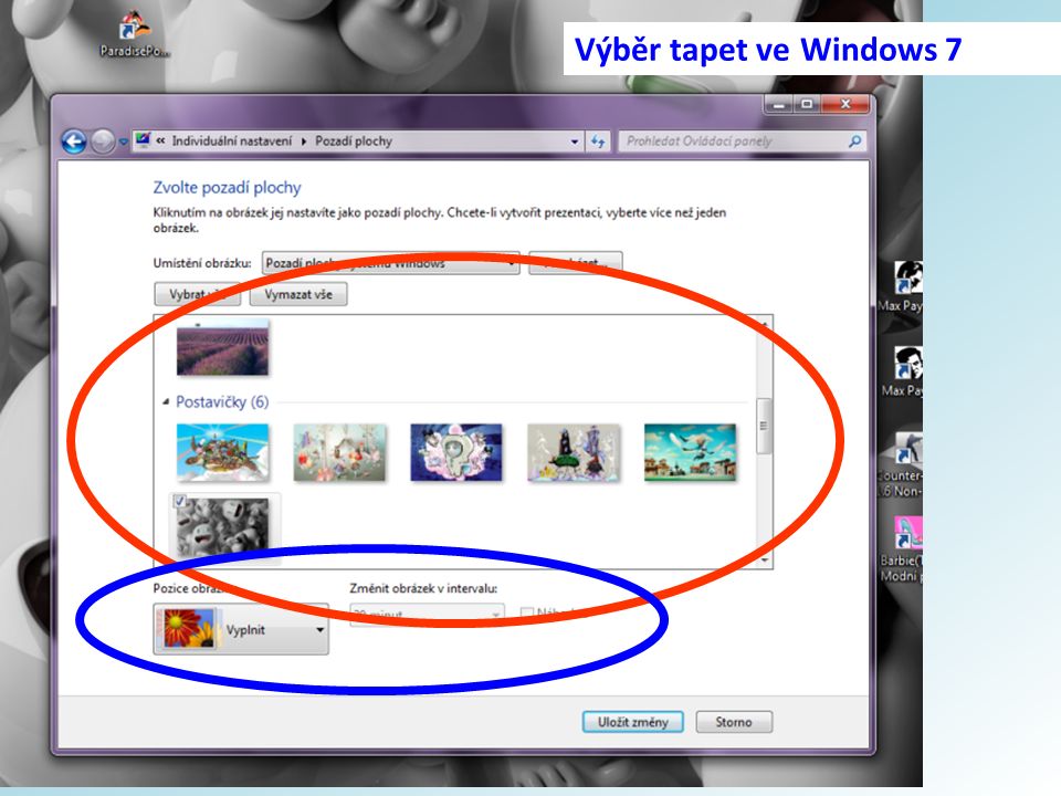 Výběr tapet ve Windows 7