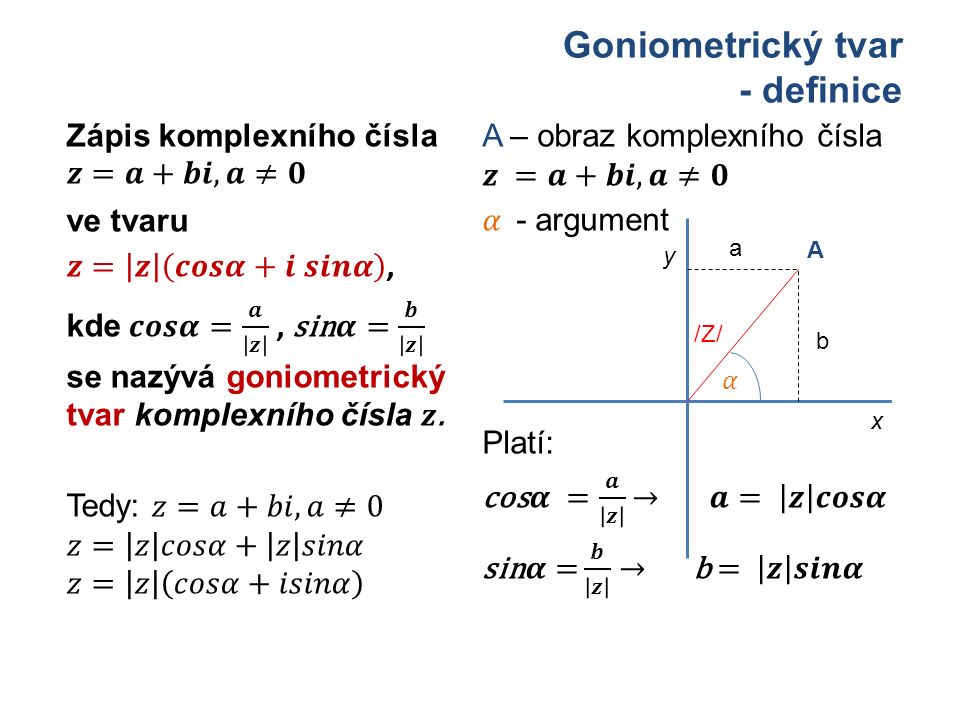 Goniometrický tvar - definice x A /Z/ b y a