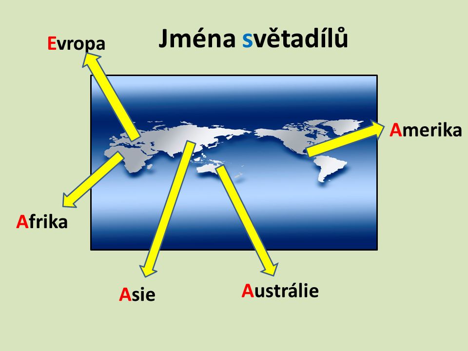 Jména světadílů Afrika Evropa Asie Amerika Austrálie