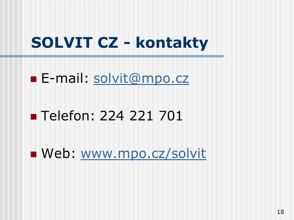 18 SOLVIT CZ - kontakty     Telefon:  Web: