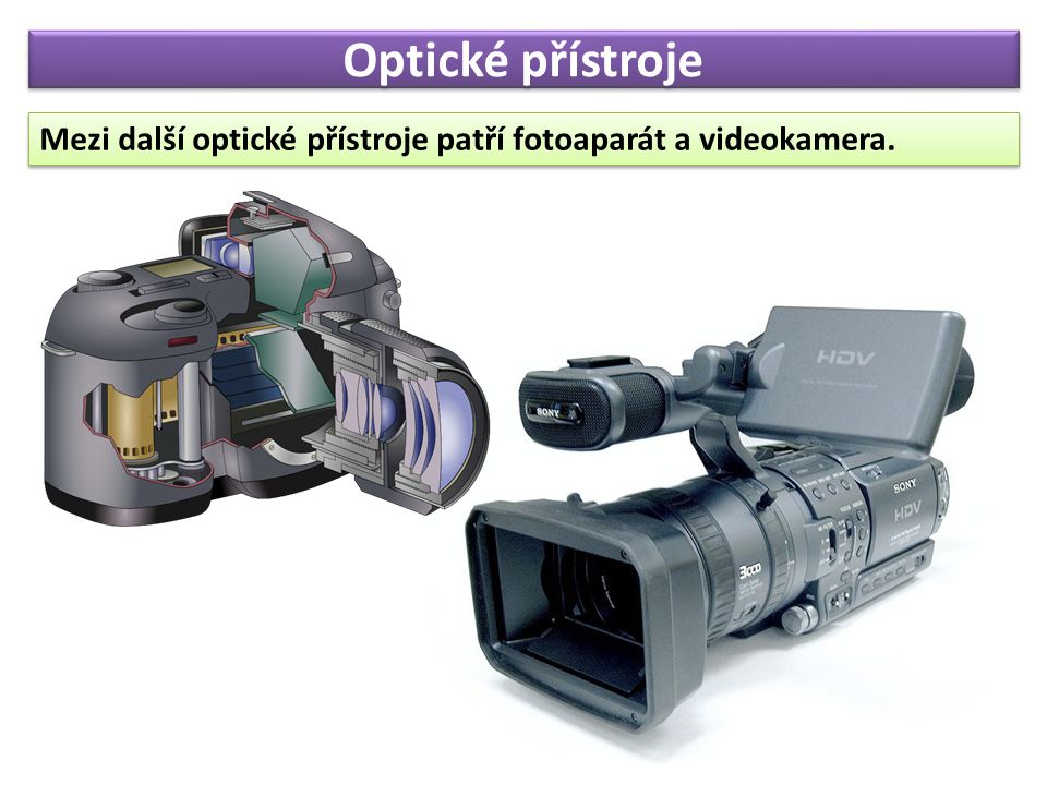Optické přístroje Mezi další optické přístroje patří fotoaparát a videokamera.