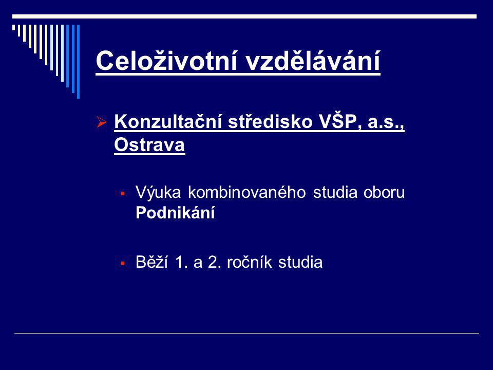 Celoživotní vzdělávání  Konzultační středisko VŠP, a.s., Ostrava  Výuka kombinovaného studia oboru Podnikání  Běží 1.