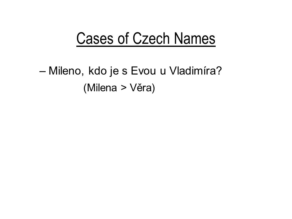 Cases of Czech Names –Mileno, kdo je s Evou u Vladimíra (Milena > Věra)