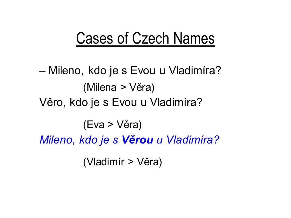 Cases of Czech Names –Mileno, kdo je s Evou u Vladimíra.