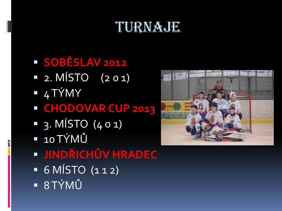 TURNAJE  SOBĚSLAV 2012  2. MÍSTO (2 0 1)  4 TÝMY  CHODOVAR CUP 2013  3.