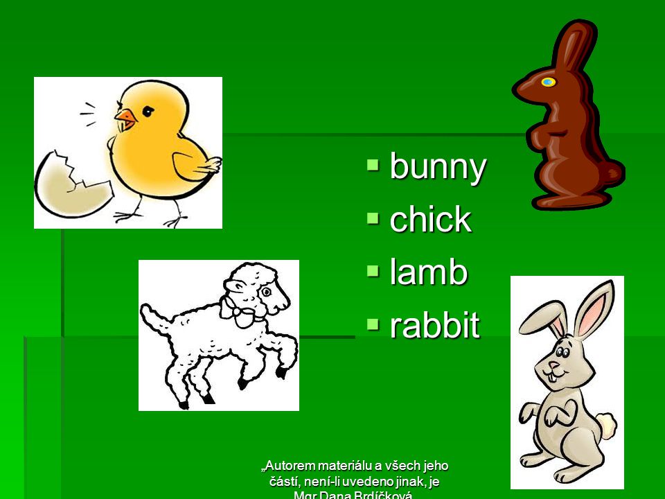  bunny  chick  lamb  rabbit „Autorem materiálu a všech jeho částí, není-li uvedeno jinak, je Mgr.Dana Brdíčková.