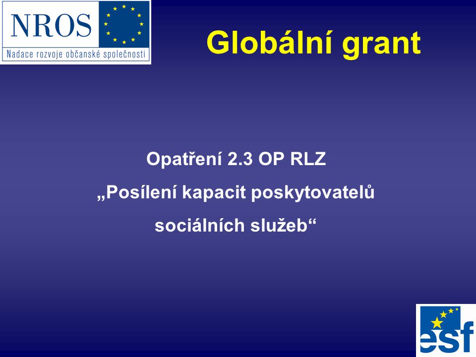 Opatření 2.3 OP RLZ „Posílení kapacit poskytovatelů sociálních služeb Globální grant