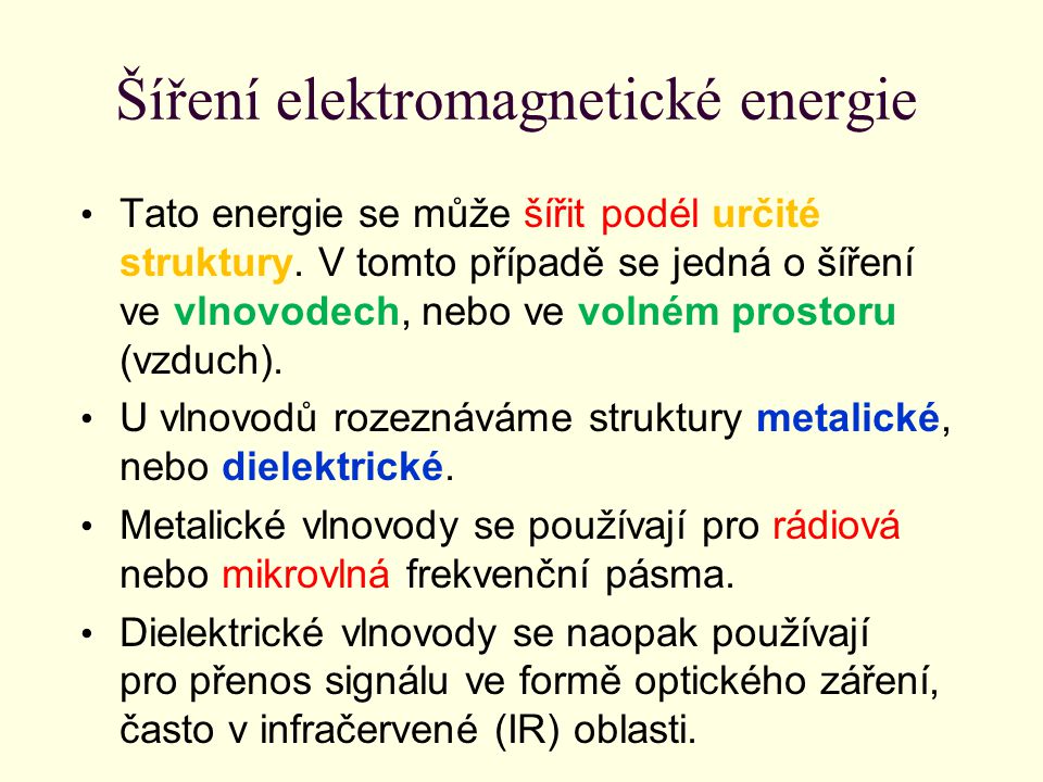Šíření elektromagnetické energie Tato energie se může šířit podél určité struktury.