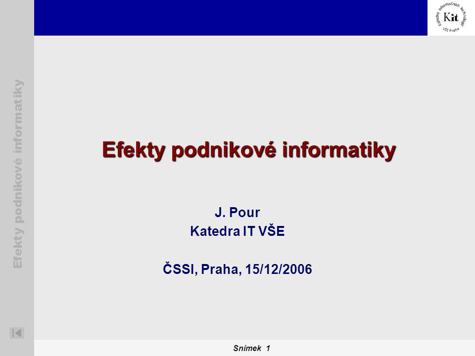 Snímek 1 Efekty podnikové informatiky J. Pour Katedra IT VŠE ČSSI, Praha, 15/12/2006