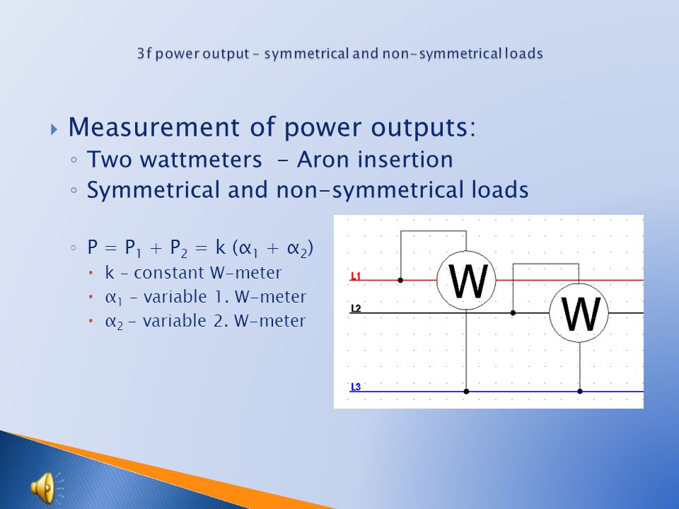  Measurement of power output: ◦ Three-wire ◦ Three wattmeters ◦ Four-wire