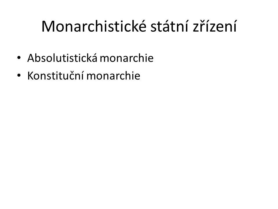 Monarchistické státní zřízení Absolutistická monarchie Konstituční monarchie