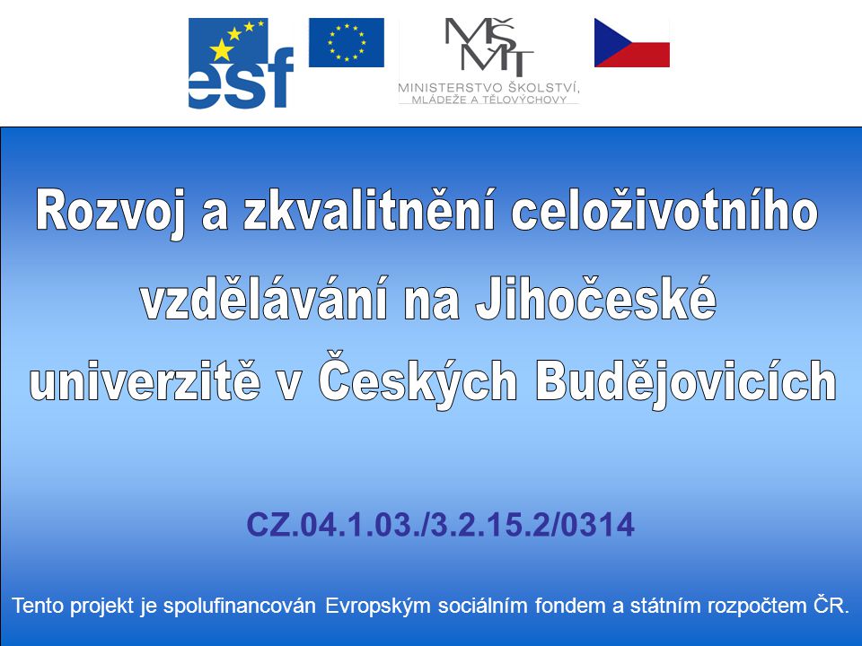 CZ / /0314 Tento projekt je spolufinancován Evropským sociálním fondem a státním rozpočtem ČR.