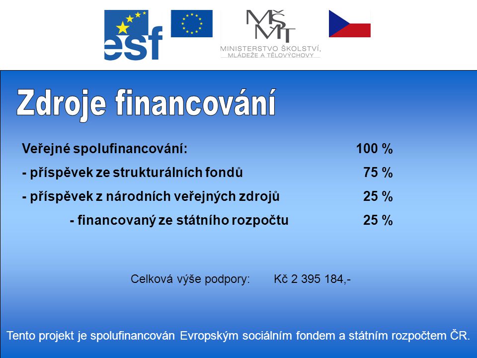 Tento projekt je spolufinancován Evropským sociálním fondem a státním rozpočtem ČR.