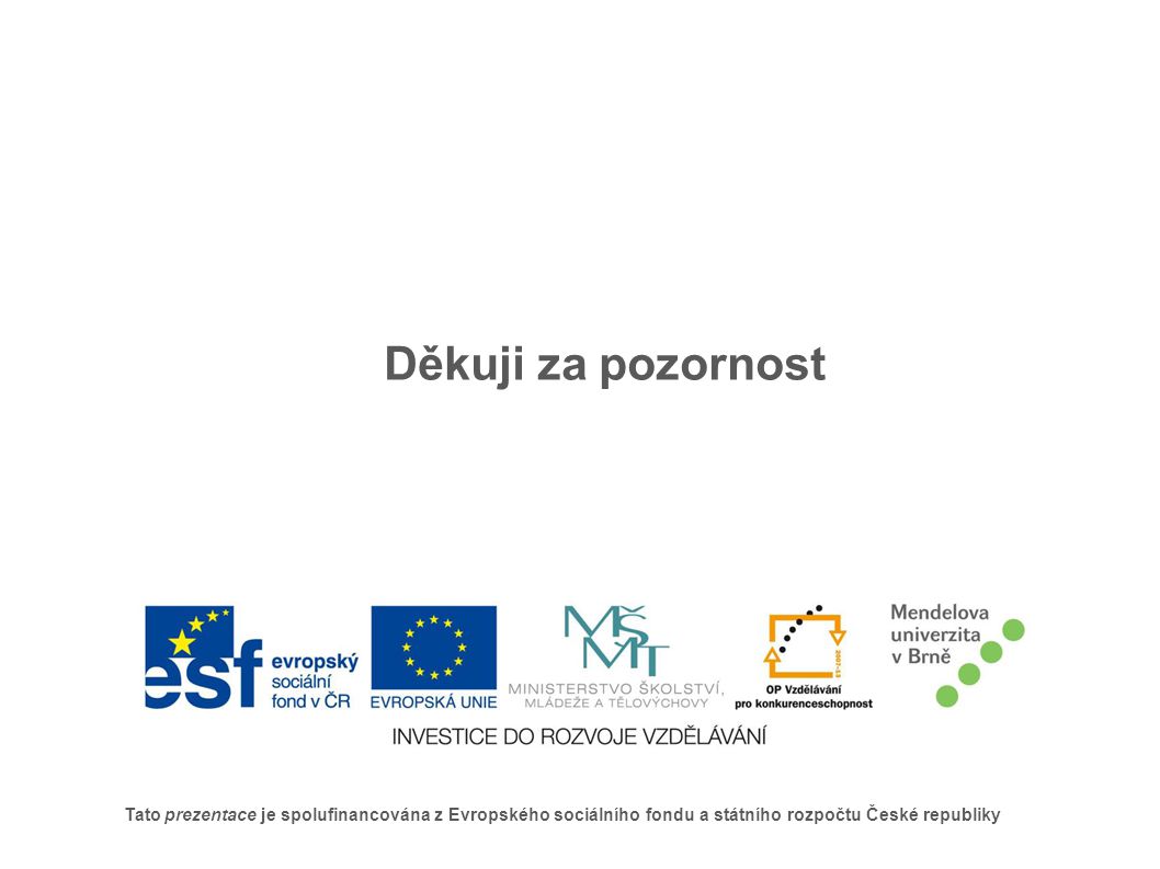 Tato prezentace je spolufinancována z Evropského sociálního fondu a státního rozpočtu České republiky Děkuji za pozornost