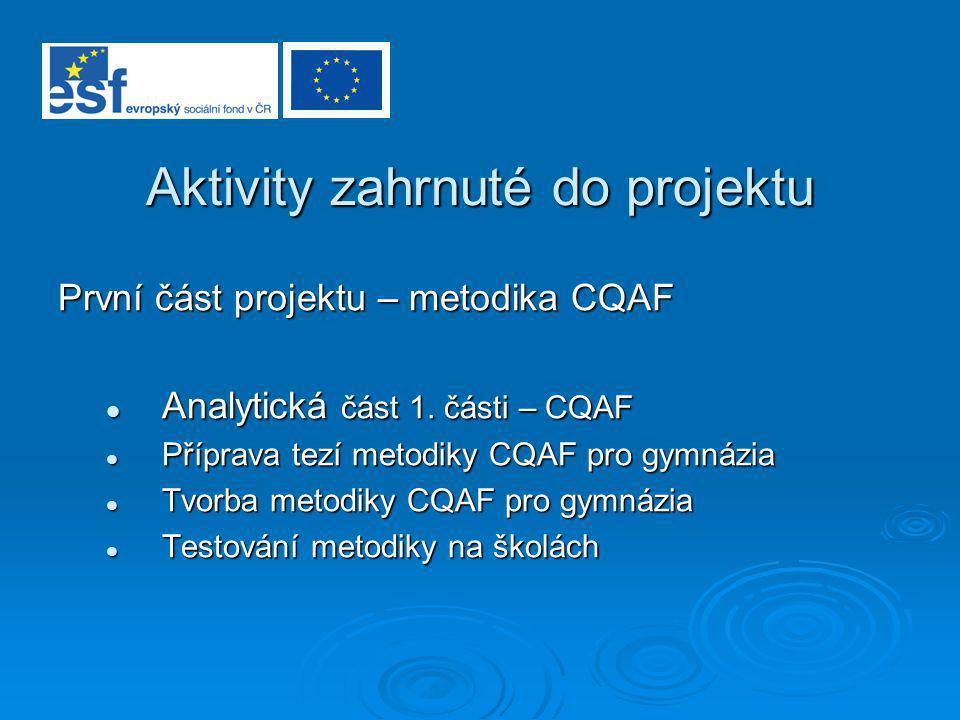 Aktivity zahrnuté do projektu První část projektu – metodika CQAF Analytická část 1.