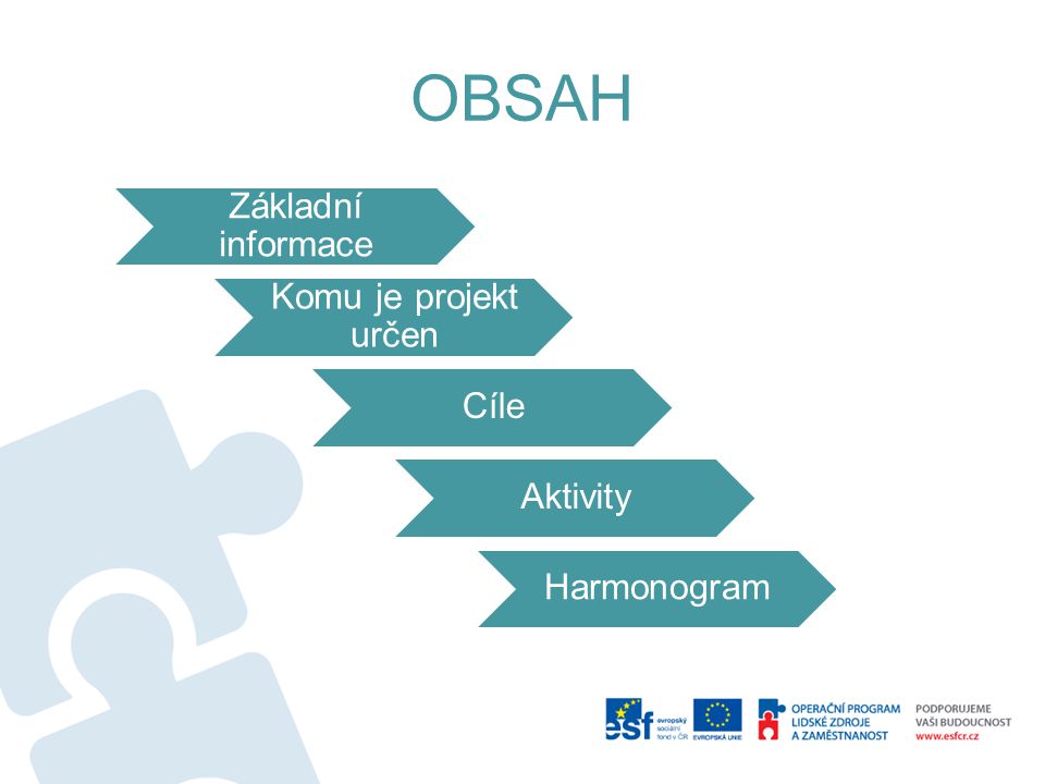 OBSAH Základní informace Komu je projekt určen Cíle Aktivity Harmonogram