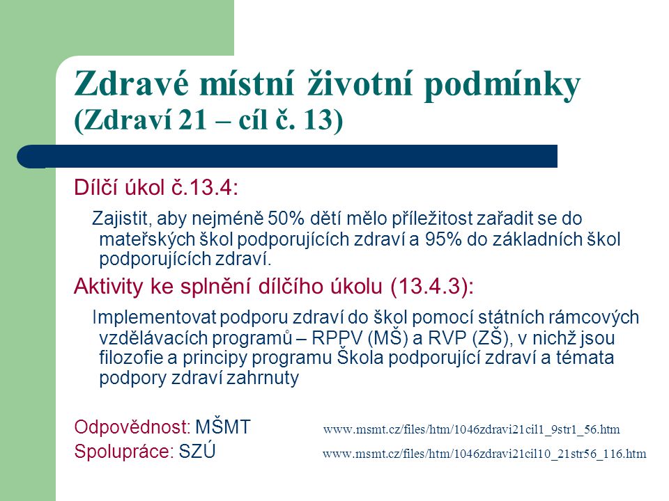 Model ŠPZ od roku 1992 Garant v ČR: SZÚ Garant v Evropě: WHO CEU CE Partner v ČR: NSZM