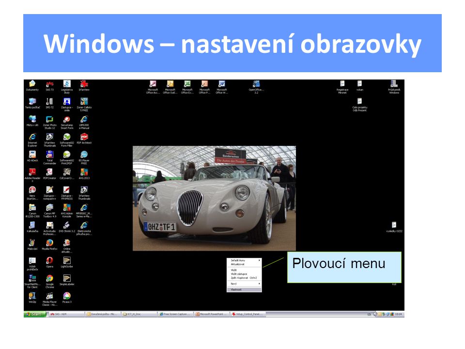 Windows – nastavení obrazovky Plovoucí menu