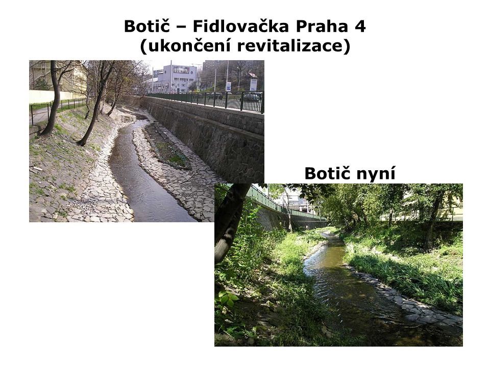 Botič – Fidlovačka Praha 4 (ukončení revitalizace) Botič nyní