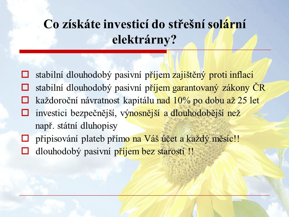 Co získáte investicí do střešní solární elektrárny.