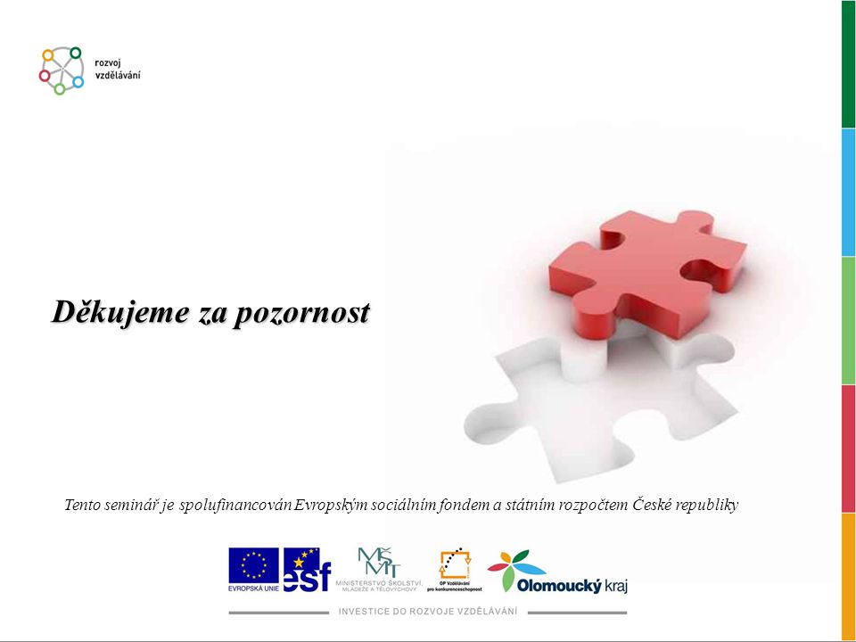 Děkujeme za pozornost Tento seminář je spolufinancován Evropským sociálním fondem a státním rozpočtem České republiky