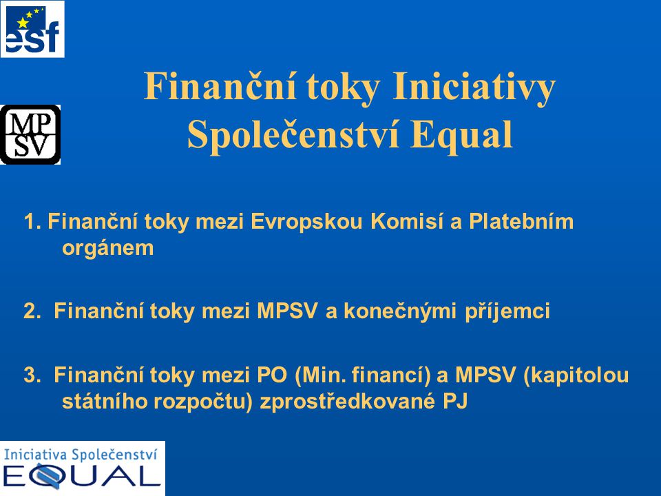 Finanční toky Iniciativy Společenství Equal 1.
