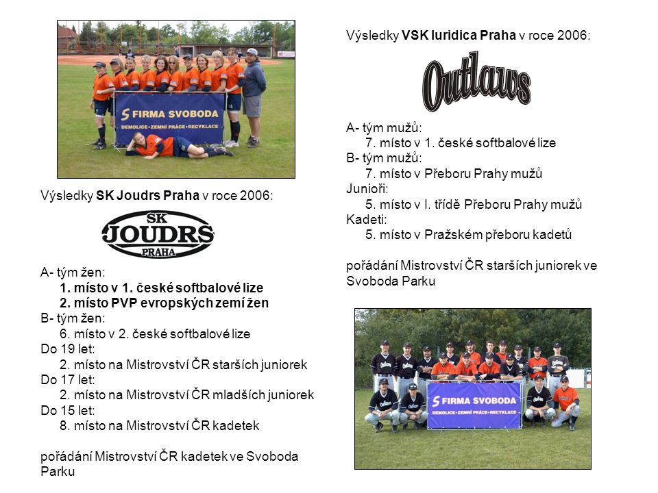Výsledky SK Joudrs Praha v roce 2006: A- tým žen: 1.
