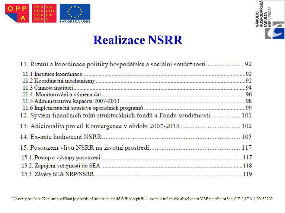 Realizace NSRR Název projektu: Kvalitní vzdělání je efektivní investice do lidského kapitálu – cesta k uplatnění absolventů VŠE na trhu práce; CZ.2.17/3.1.00/32102