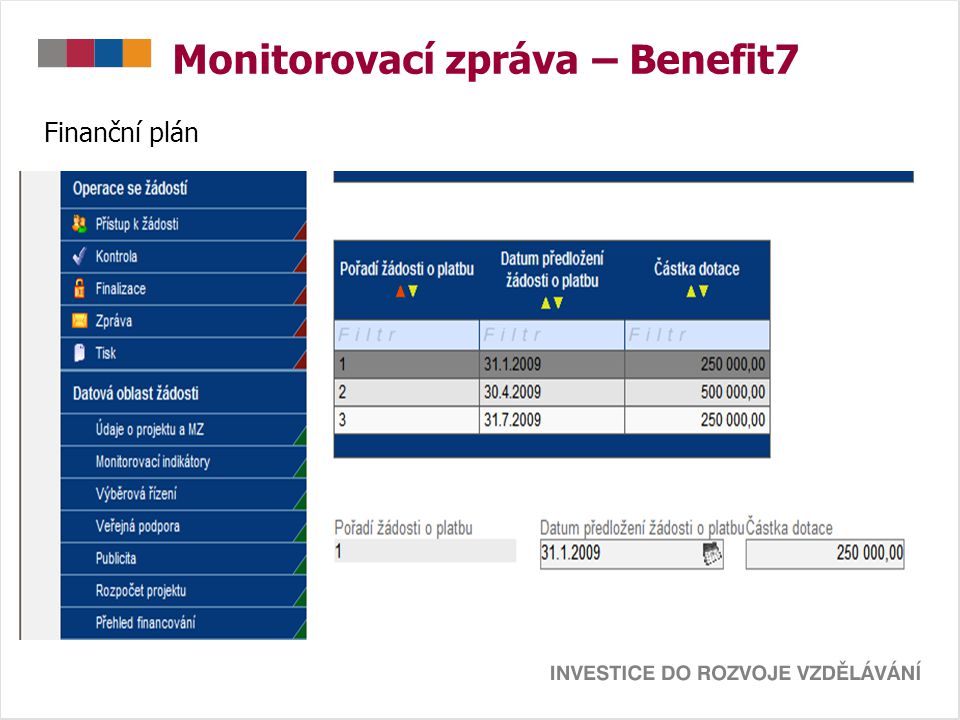 Monitorovací zpráva – Benefit7 Finanční plán